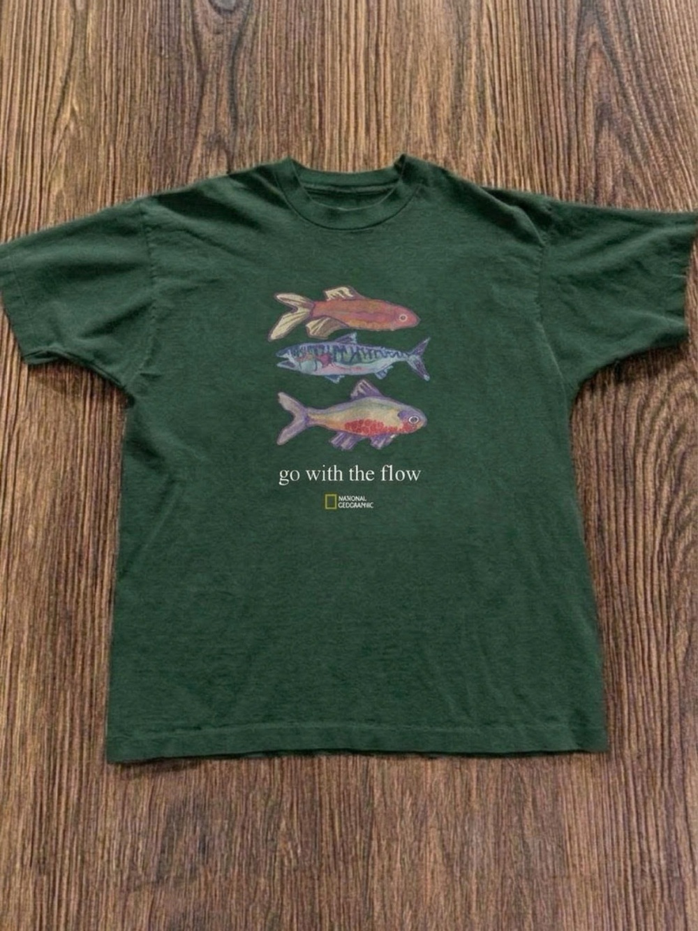 National Geographic Dark Green Tee with Colorful Fish Graphic